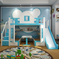 Lit superposé en bois massif de pin bleu, Convertible, multifonction, de princesse, pour enfants, avec glissière et Table, offre spéciale