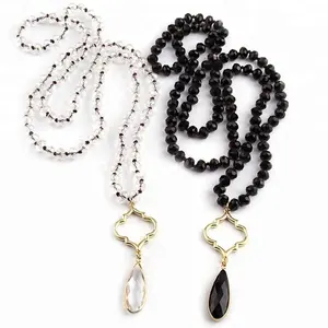 Fashion Glass Long Knotted Lip Link Crystal Drop Necklaces Ethnic Necklace