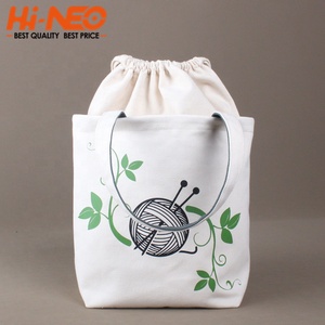 Bolso de mano con cierre de cuerda reutilizable para mujer, <span class=keywords><strong>bolsa</strong></span> de hilo de ganchillo de lona impresa, para proyecto de almacenamiento de bolas con bolsillos interiores - Product Image 3