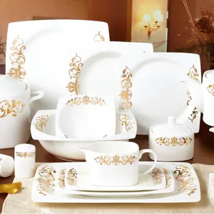 精致骨瓷餐具套装中国餐具套装批发晚餐餐具六件套金色图案
