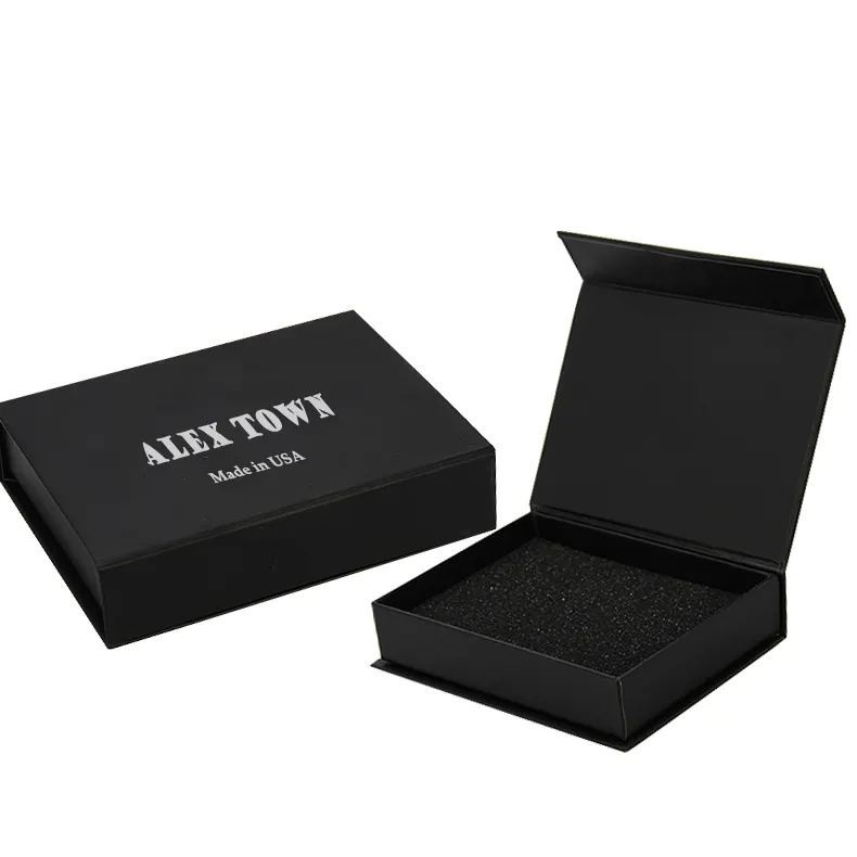 香水瓶ナイフガラス用のフォームインサート包装付きの豪華な硬質段ボールギフトボックスを包装する黒い磁気ボックス服