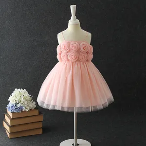 Fancy comfortable cotton rose flower little one piece 1 year baby girl birthday dress for girl