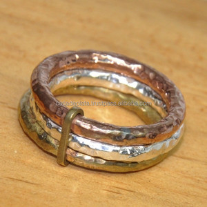 Anillo de plata original multimartillado oro plata coper Anillo de Plata de Ley 925 liso Anillo de moda para regalo de boda o fiesta. - Product Image 3