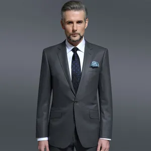 Super 150's 100% wool one button notch Lapel grey latest design coat pant men suit