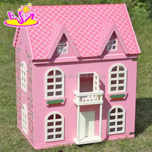 Rumah Boneka Kayu Pink Desain Terbaik Rumah Boneka untuk Anak Perempuan W06A020