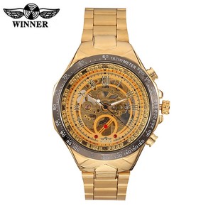<span class=keywords><strong>Orologio</strong></span> Meccanico Automatico da <span class=keywords><strong>Uomo</strong></span> di Marca Famosa Winner, Quadrante Scheletrato alla Moda, <span class=keywords><strong>Orologio</strong></span> Analogico Sportivo Vintage in <span class=keywords><strong>Acciaio</strong></span> Dorato - Product Image 2