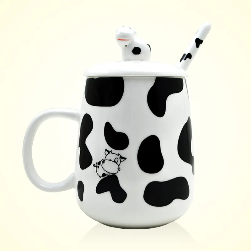 コーヒーマグカップ蓋スプーン付き牛形蓋ミルクウォーター