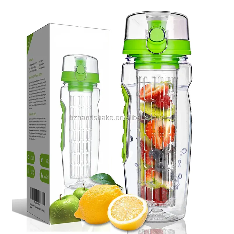 32 OZ Fruit Infuser Water Bottle (Multiple Colors) BPA-Free Fruit Infusion Sports Bottle - Flip Top Lid w Drinking Spout, Leak P