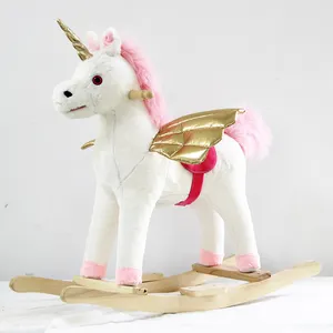 Jouet licorne à bascule, Animal en peluche, cheval avec ailes dorées, pour enfants, 4 pièces