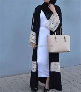 2017 Nuevo musulmán jilbab cardigan/moderno negro kimono abierto abaya último burka diseños abaya