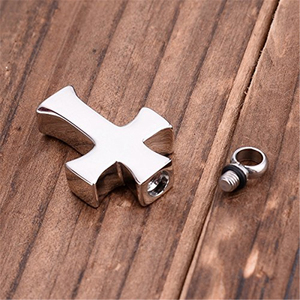 Unisex Handmade Cross Pendant Necklace Stainless Steel Silver Plated Orthodox Pet Cremation Urn <strong>Ash</strong> <strong>Keepsake</strong> - Product Image 3