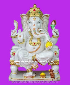 รูปปั้นพระเจ้าพระพิฆเนศทำด้วยมือนั่งอยู่บน Shinghasan - Product Image 1