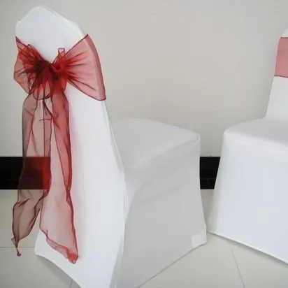 ผ้าคลุมเก้าอี้ทำจากผ้าสแปนเด็กซ์สีขาวพร้อมผ้าโปร่ง,ปลอกยืดได้สำหรับตกแต่งงานเลี้ยงแต่งงาน