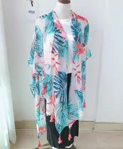 Groothandel 2019 nieuwste fashion koreaanse hijab shawl hoge kwaliteit goedkope palm bladeren print kwastje zomer thailand sjaal