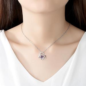 Platino all'ingrosso ha placcato <span class=keywords><strong>doppio</strong></span> <span class=keywords><strong>cuore</strong></span> <span class=keywords><strong>collana</strong></span> di Cristallo Viola Ciondolo <span class=keywords><strong>Cuore</strong></span> <span class=keywords><strong>Collana</strong></span> - Product Image 5