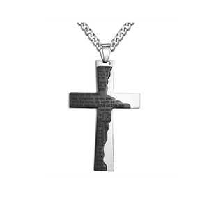 Accepter une commande personnalisée en acier inoxydable hommes croix Ip tablette prière en anglais pendentif collier comprend 24 gourmette chaîne - Product Image 1