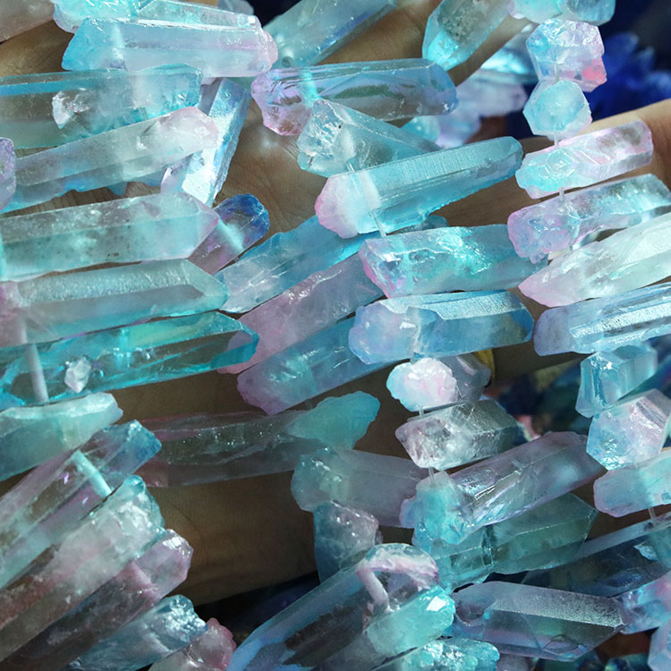 CR5577マルチカラーナチュラルストーンブルーピンククォーツポイント