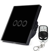 Interrupteur LED à écran tactile en verre trempé, 3 boutons, télécommande, 10A 250V