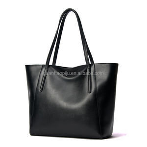 Unisex bolsa de asas negro clásico grande cuero genuino de Napa bolso de mano para las mujeres y los hombres - Product Image 3
