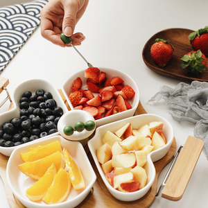 Plateau à fruits en bambou avec poignée, 4 compartiments, <span class=keywords><strong>assiette</strong></span> à Snack en <span class=keywords><strong>bois</strong></span> pour Dessert ou salade, offre spéciale - Product Image 5
