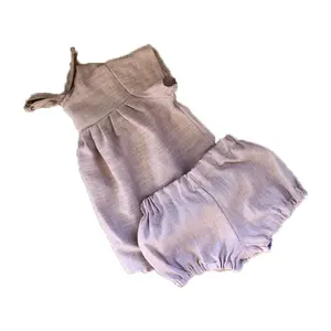 Tatlı Bebek Takım Elbise Kız giyim setleri Keten Fırfır Kollu Kız Kıyafetler