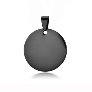 30x30mm fancy black stainless steel dog tag jewelry engraving logo round Shaped Pet ID Tag