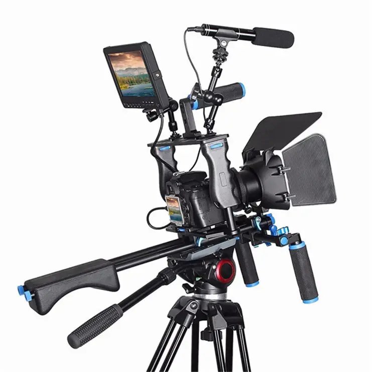 Rundour Hoge Kwaliteit Camera Stabilizer Camera Dslr Schouder Mount Rig + Matte Box + Follow Focus + Kooi Voor Dsrl canon