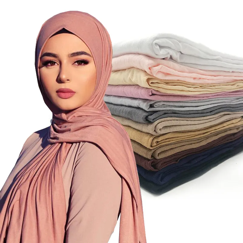 Custom Printed Women Solid Color Muslim Modal Fabric Stoles Scarves Hijabs Dubai Pure Modal Cotton Hijab Scarf