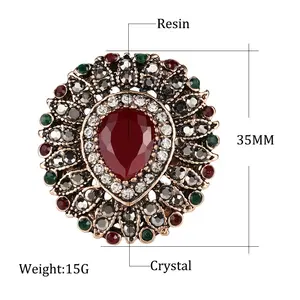 2017 New Arrival Vintage Women Rings Antique red Water Drop Acrylic Lily Flower Ring Brand Turkish Jewelry Anel