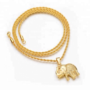 Fashion Jewelry New 18K Gold Plated Twisted Singapore Chain <strong>Necklace</strong> with Zircon <strong>Elephant</strong> Pendant for Men Punk Style Anniversary - Product Image 3