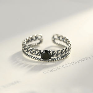 CZCITY โซ่คิวบาสไตล์วินเทจ925เงินไทยเครื่องประดับเปิดข้อมือสีดำ CZ แหวนสำหรับผู้หญิง - Product Image 6