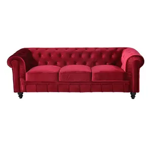 Sofá moderno de terciopelo rojo para sala de estar, muebles modernos de estilo americano para fiesta, sala de estar