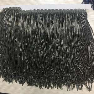 ลูกไม้ประดับขอบลูกปัดสีเงินชมพูทอง/ดำประดับพู่ลูกไม้5.5สนาม/ล็อต - Product Image 1