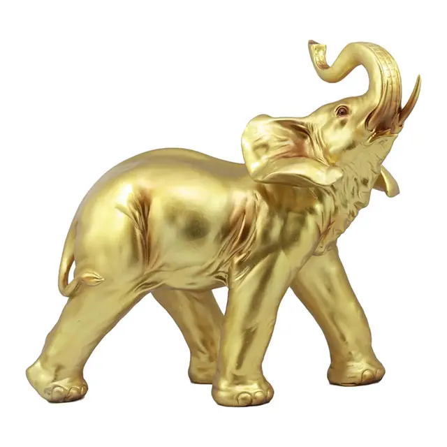 Estátua de feng shui de elefante dourado resina thai