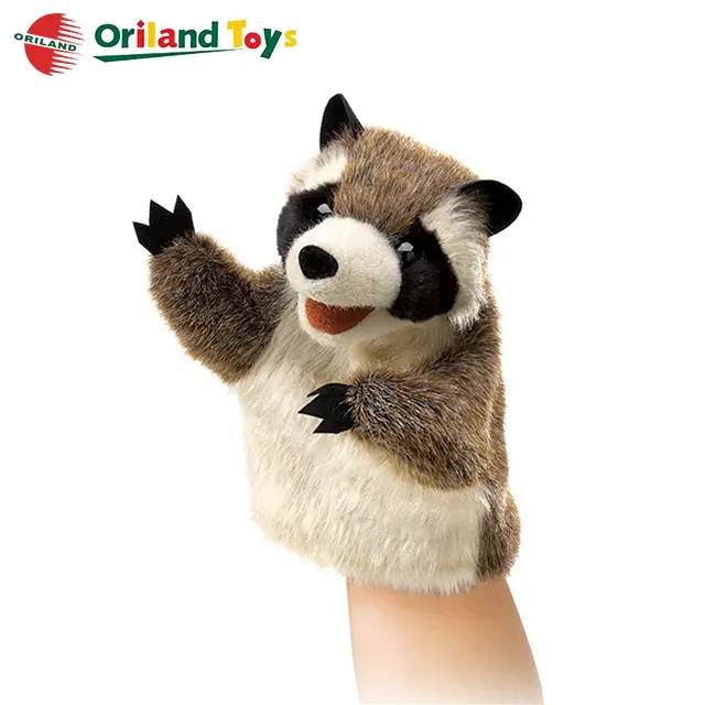 Marioneta de mano de peluche suave personalizada para teatro, juguete divertido de peluche de mapache