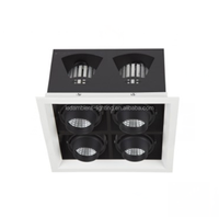 Plafonnier encastré LED carré rectangulaire en aluminium brillant, réglable, 4x12W, grille encastrée