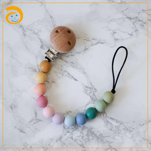 Clip de <span class=keywords><strong>madera</strong></span> de haya para chupete, cuentas de silicona, arcoíris - Product Image 3