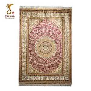 Yuxiang Karpet Desain Buatan Tangan, Karpet Persia Sutra Desain Medali Merah Muda 5*7 Kaki untuk Dijual