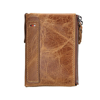 Gli uomini Della Borsa Doppia Tasca Della Chiusura Lampo Top Strato di Pelle Bovina del Cuoio Genuino Carteira Masculina