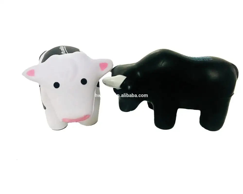 Hight quality pu foam animal style stress ball black bull/milk cow stress ball promotional anti stress toys for kids