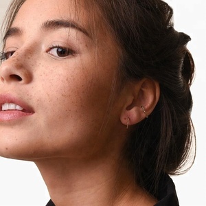 Wholesale Minimalist Bead Hoop 925 Sterling <strong>Silver</strong> Gold Plated Handmade <strong>Ear</strong> <strong>Cuff</strong> Earrings - Product Image 2