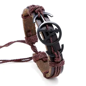 Pulsera de cuero con diseño de torre para hombre y mujer, brazalete de cuero con cadena de cuerda Punk, a la moda