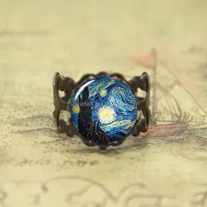 Van Gogh The Starry night adjustable ring,antique bronze 14mm ring