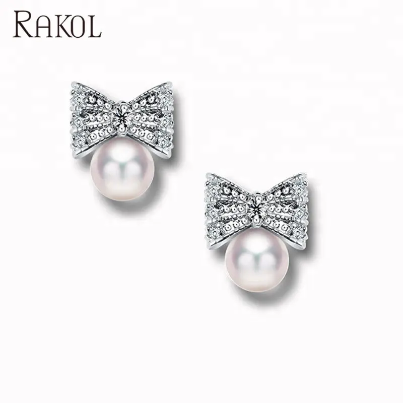 Rakol EP129 Laatste Charmant Pearl Strik Stud Goedkope Oorbellen Voor Bruiloft Bruids Sieraden EP129