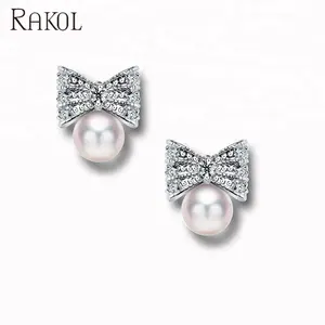 RAKOL EP129 latest charming pearl bowknot stud cheap earrings for wedding bridal jewelry EP129