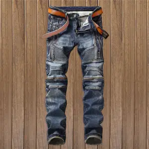 European And American Style In-Stock Items Supply BIker Jeans Denim Pent For Men