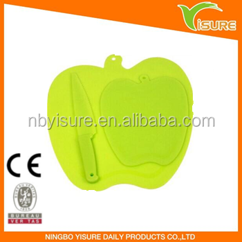 Forma de manzana de corte board boad juego o piezas de compras verde con bardo buen ayudante de cocina set de cuchillos