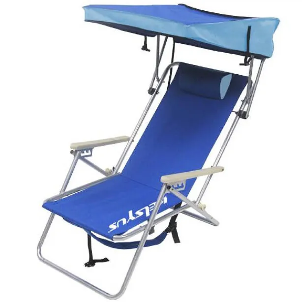 Chaise de plage à ressort, pliante, avec auvent