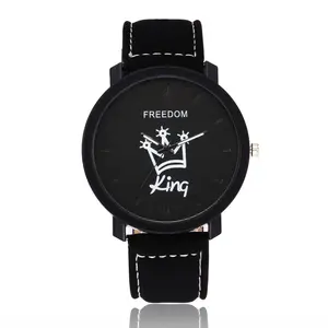 WJ-5985 个性国王和女王面对时尚流行的黑色皮革夫妇手表