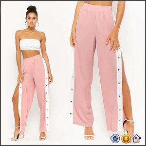 <span class=keywords><strong>Pantaloni</strong></span> <span class=keywords><strong>Palazzo</strong></span> da <span class=keywords><strong>Donna</strong></span> KY con Vita Elasticizzata, Gamba Dritta, Bottoni a Pressione Laterali e Strisce Contrastanti Staccabili - Product Image 2